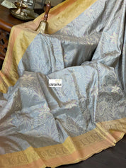 Katan Silk Banarasi - Grey Ochre Yellow