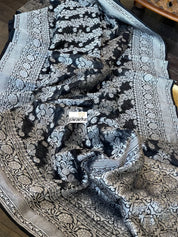 Khaddi Georgette Banarasi - Black Silver Zari