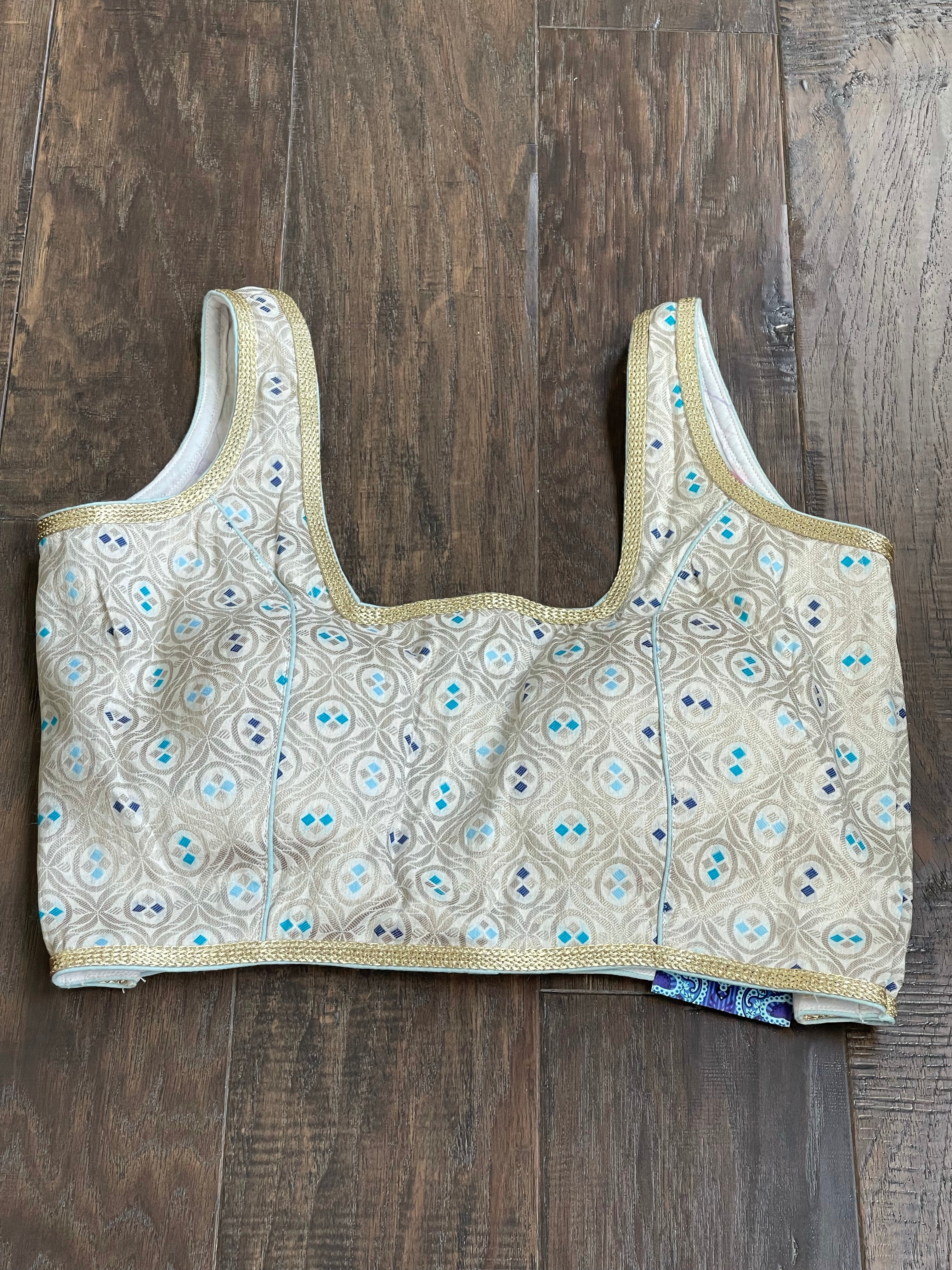 Designer Blouse - Off white Silver Antique Zari