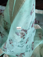 Banarasi Organza Floral - Mint Antique Golden Zari
