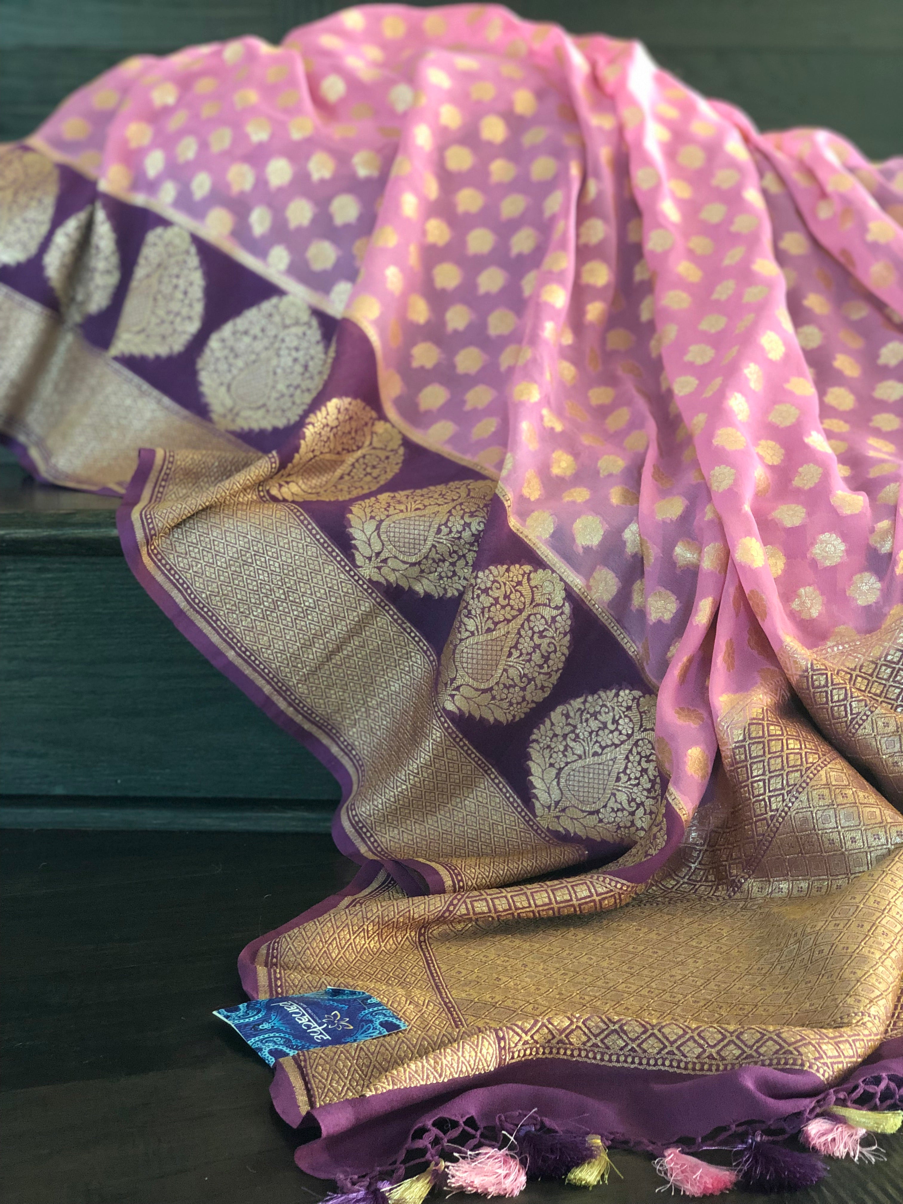 Khaddi Georgette Banarasi - Pink Purple Butidaar