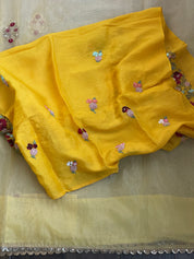 Designer Organza - Lemon Yellow mukaish Embroidered