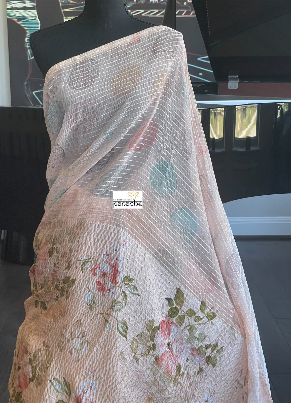 Designer Satin Georgette Sequin - Peach