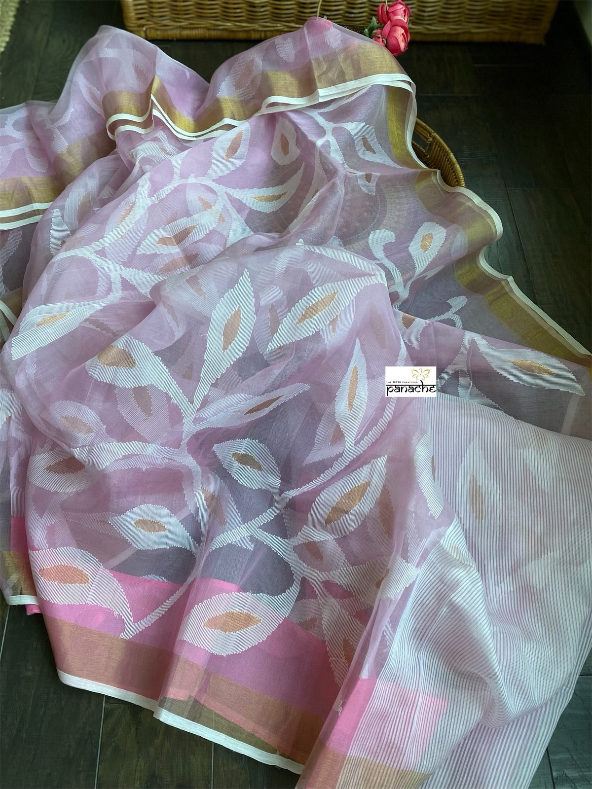 Designer Jamdaani- Pink floral