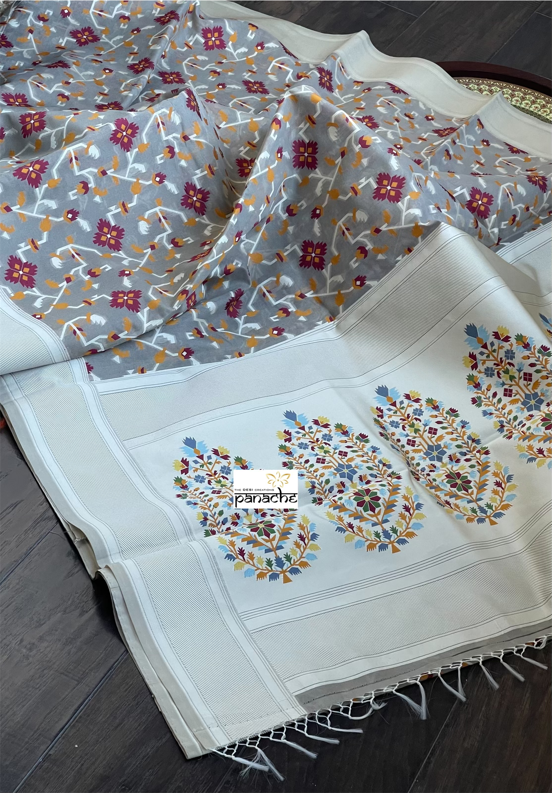 Kora Resham Woven - Grey Maroon