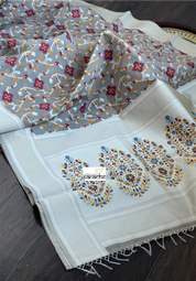 Kora Resham Woven - Grey Maroon