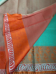 Cotton Silk Banaras Chanderi - Mint Green Orange