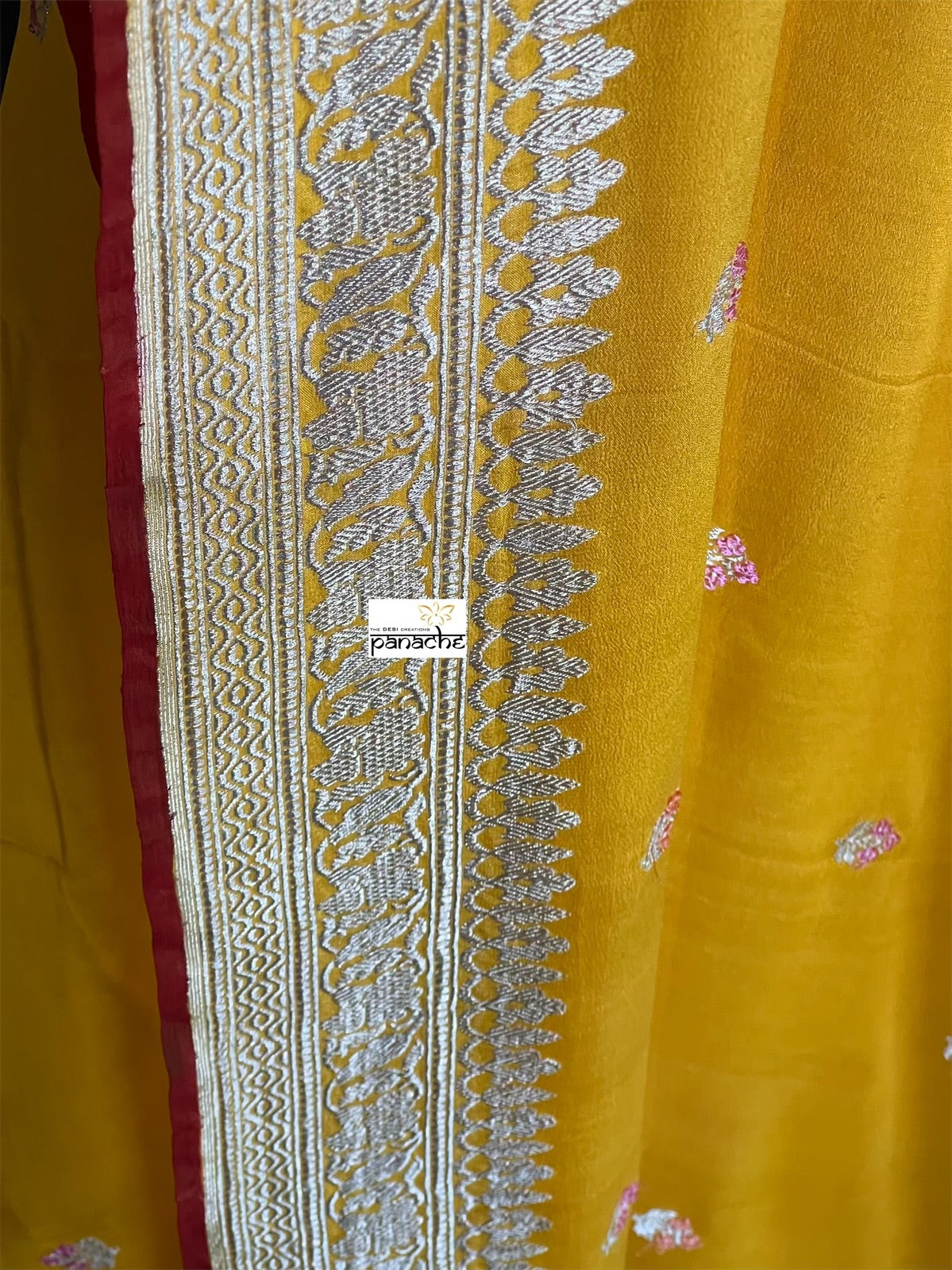 Khaddi Georgette Banarasi - Yellow Red Khadhua Woven