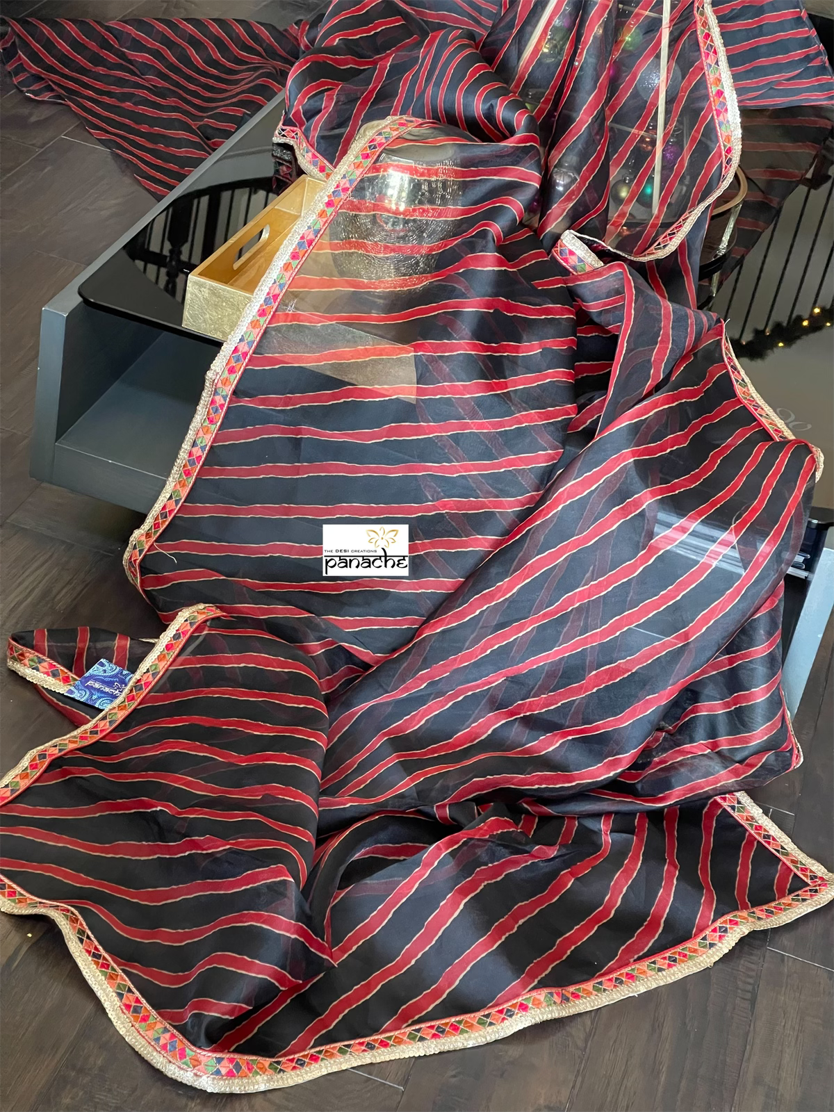 Designer Organza - Maroon Black