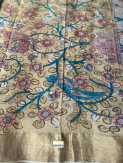 Pen Kalamkari Tussar Silk - Hand-painted Brick Red