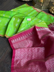 Silk Kanjivaram - Parrot Green Silver Zari