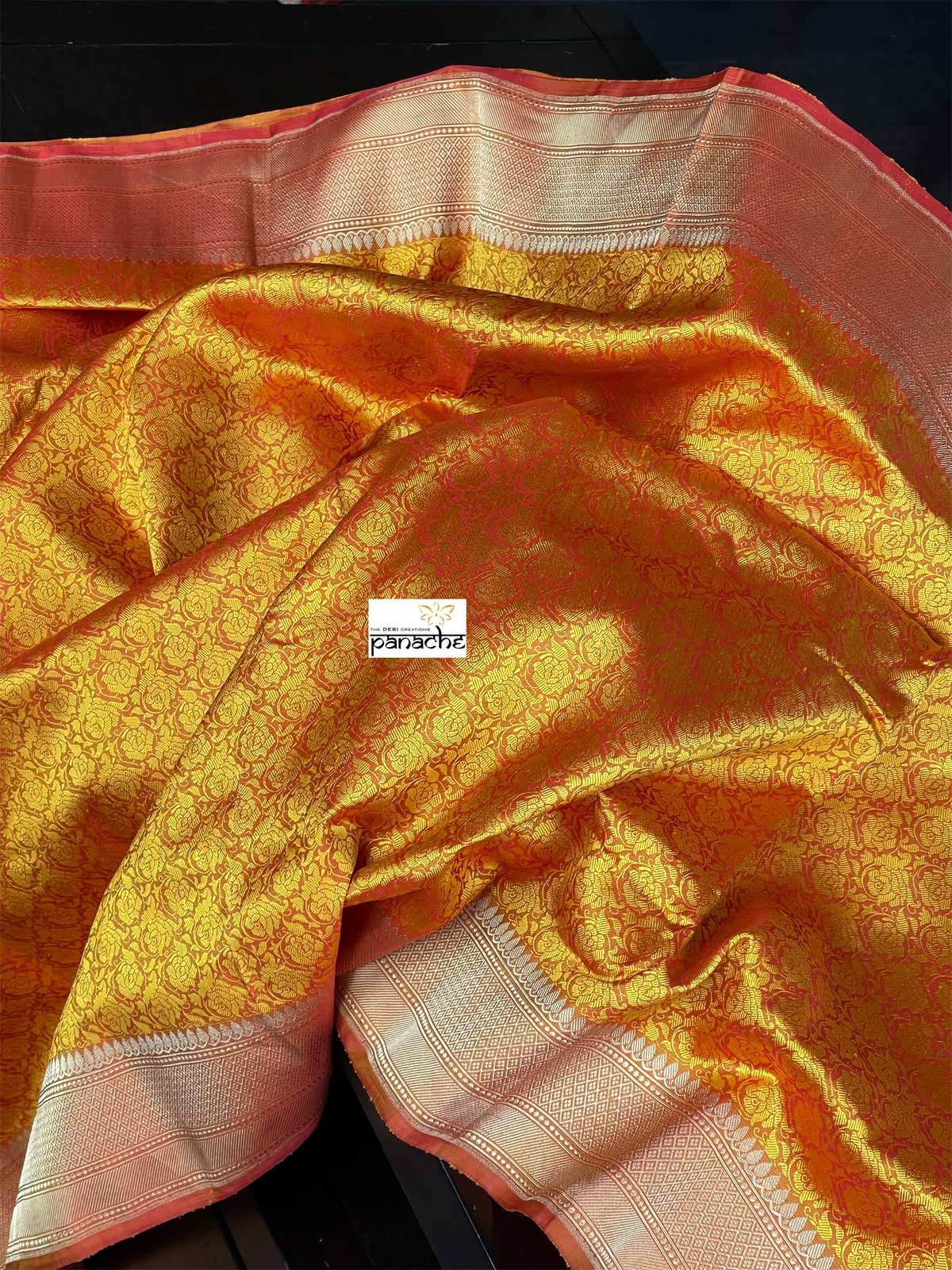 Katan Silk Tanchui Banarasi - Mustard Yellow Antique Zari