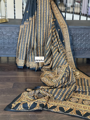 Pure Bangalore Silk Kantha Stitch -  Black Multi Color