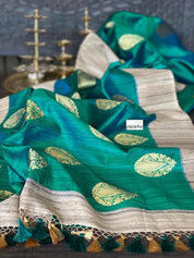 Tussar Silk Banarasi - Shot Rama Green Gicha