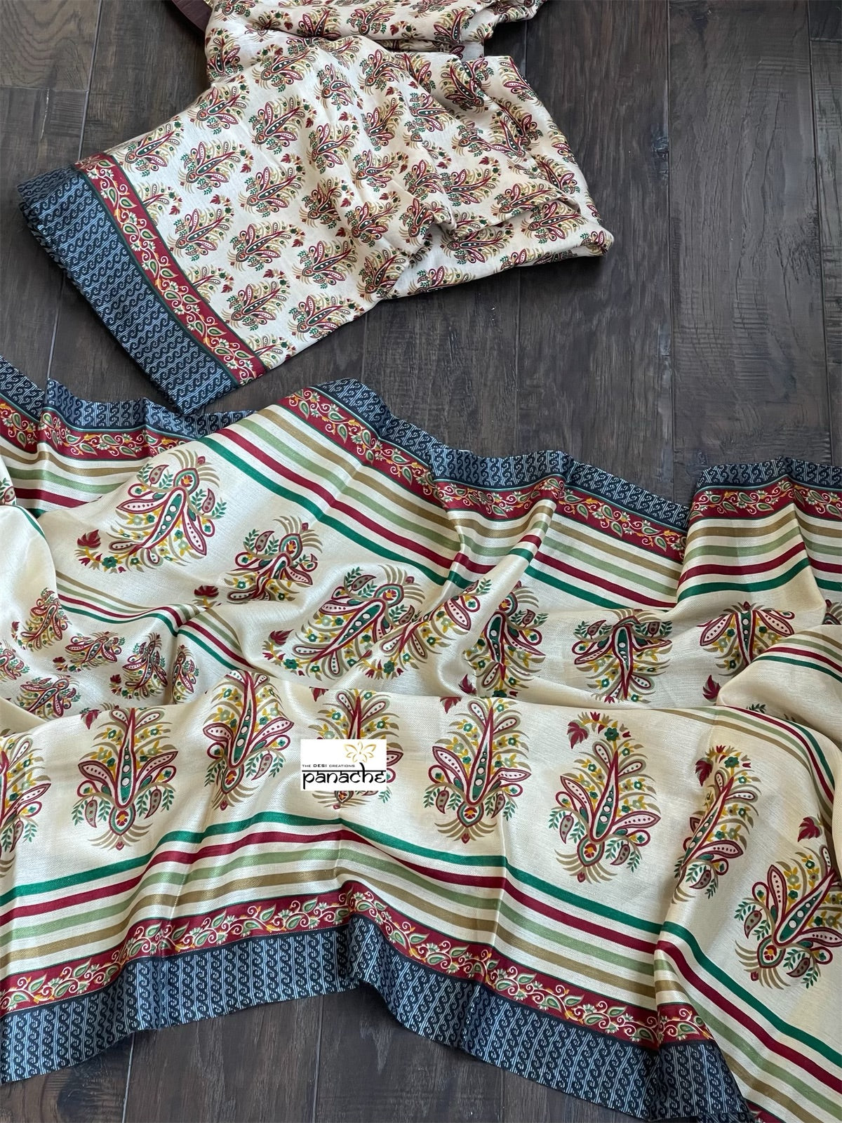 Pashmina Silk Printed - Beige Black Maroon