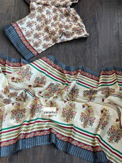 Pashmina Silk Printed - Beige Black Maroon