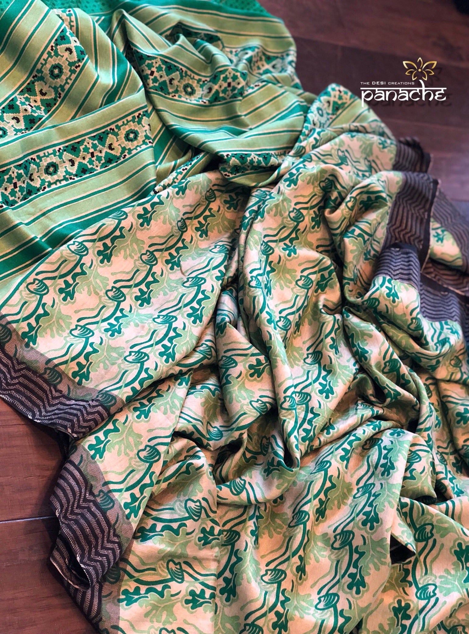 Pashmina Silk - Green floral design