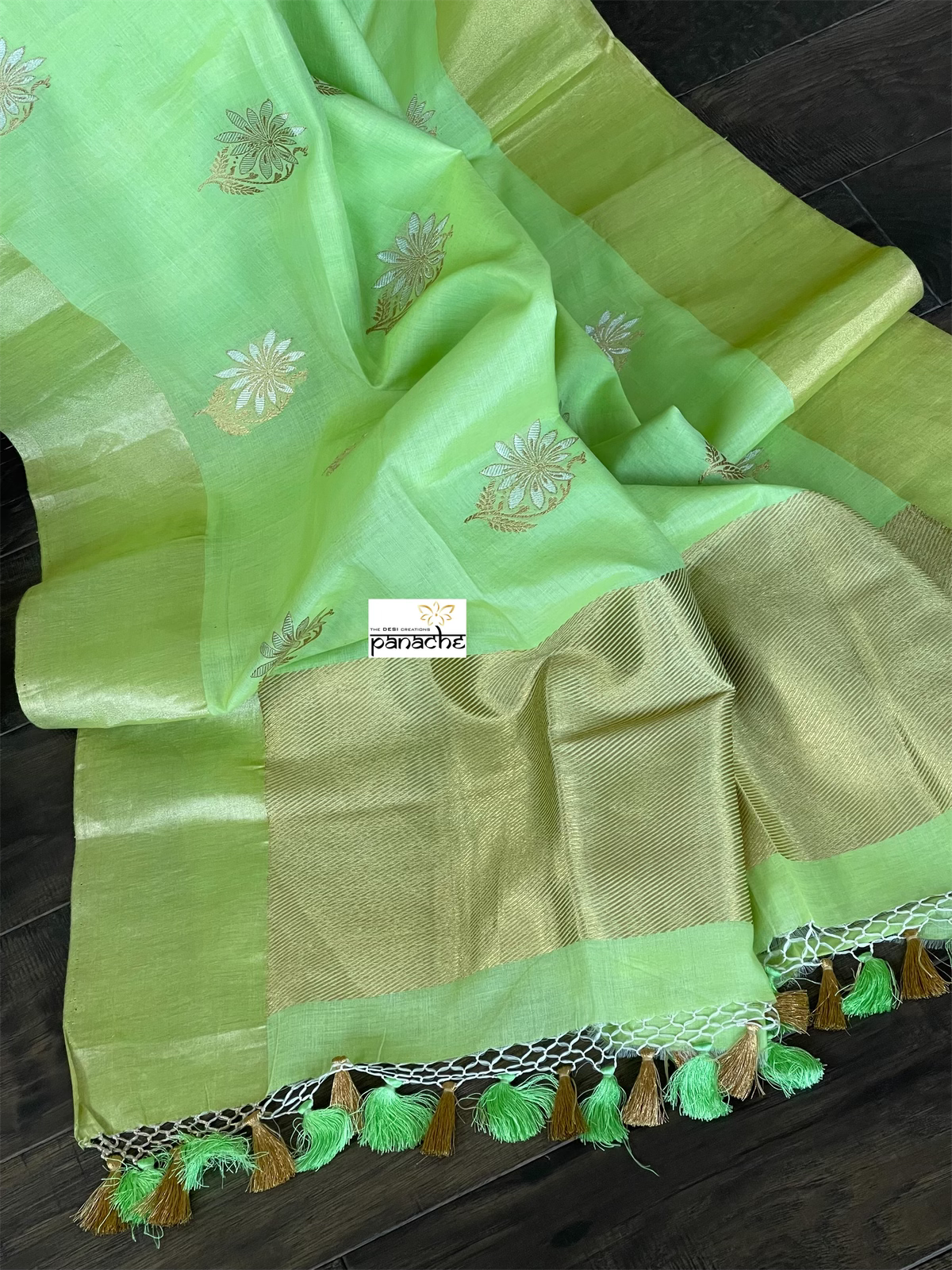 Pure Malmal Cotton Banarasi - Pista Green Kadwa Zari Woven