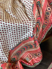 Satin Maslin Silk Printed - Beige Maroon Green