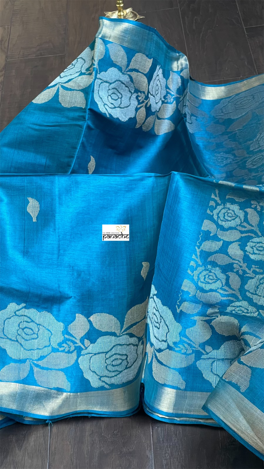 Pure Tussar Silk Woven - Metallic Blue Rose