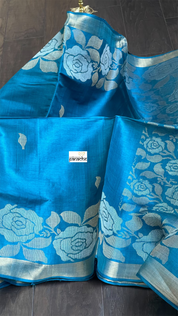 Pure Tussar Silk Woven - Metallic Blue Rose