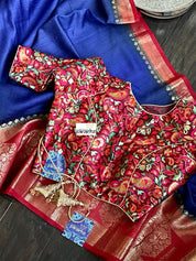 Muga Silk Banarasi - Royal Blue Red