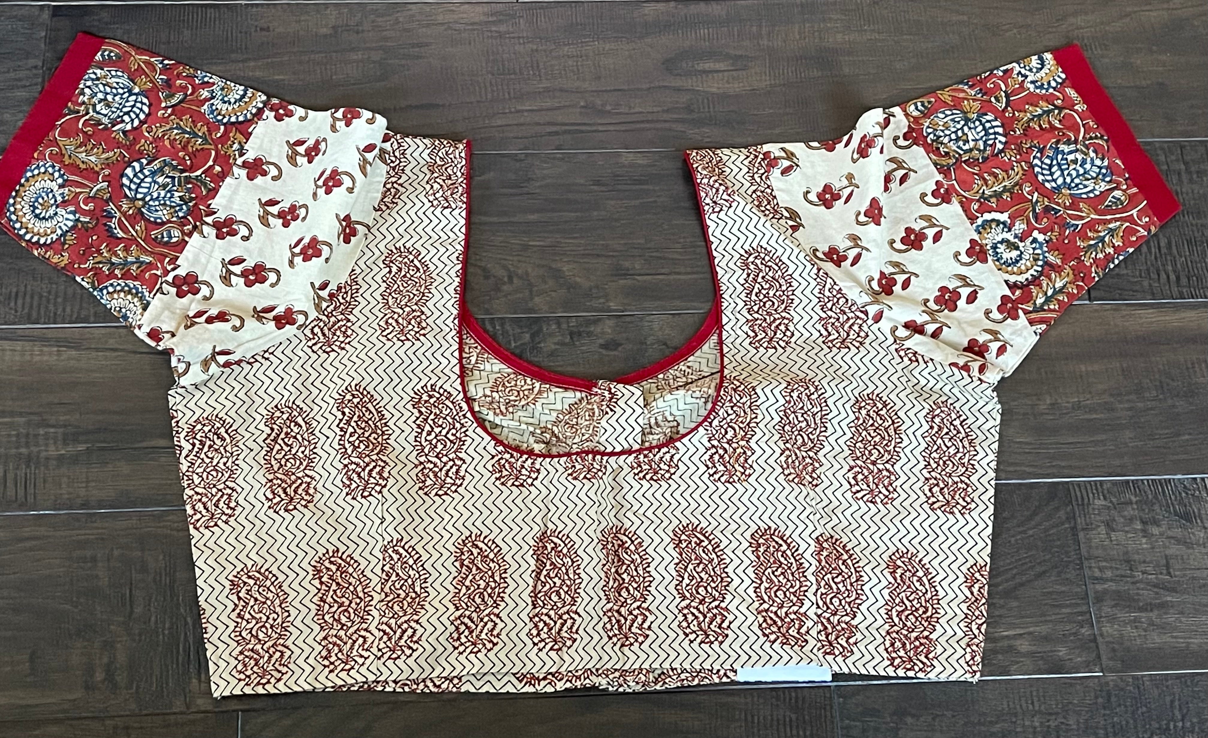 Designer Blouse - Beige Red Blue