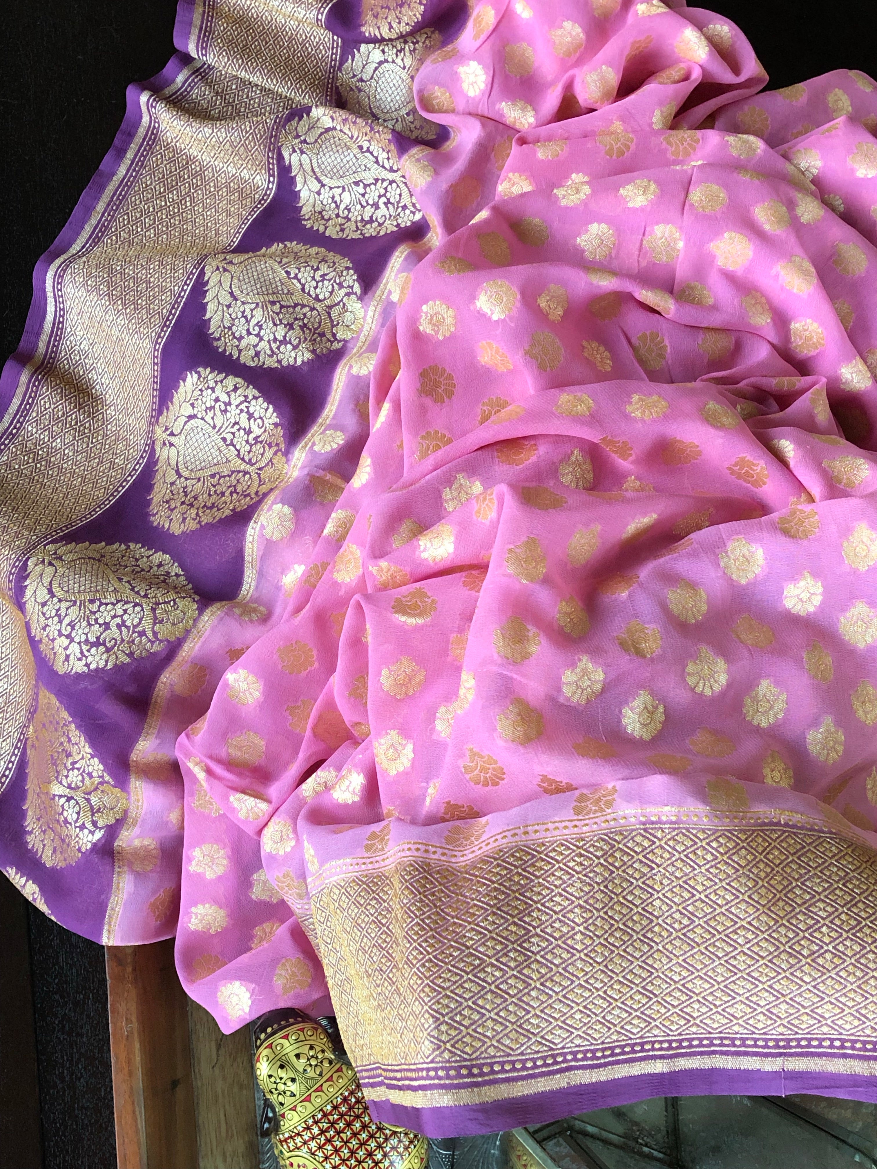 Khaddi Georgette Banarasi - Pink Purple Butidaar