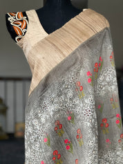 Designer Blouse - Beige Black Embroidered