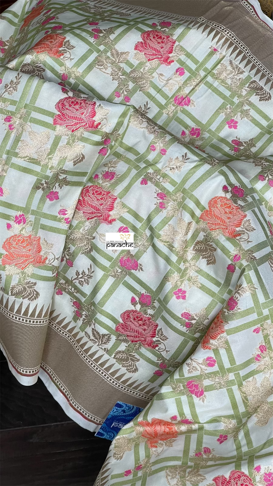 Soft Silk Banarasi - Off-White Checkered woven