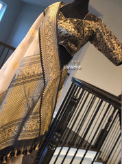 Designer Blouse - Black Zari Jangla woven