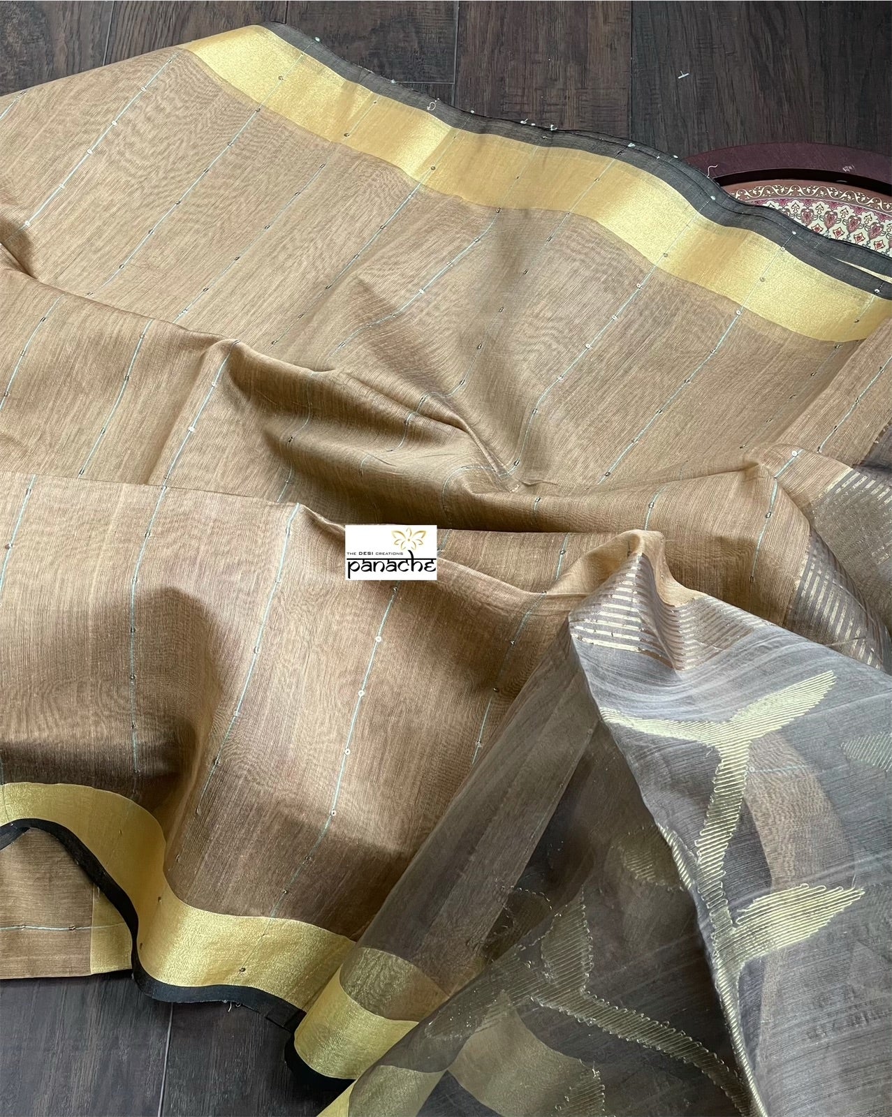 Cotton Silk Jamdaani - Brown Gold Zari
