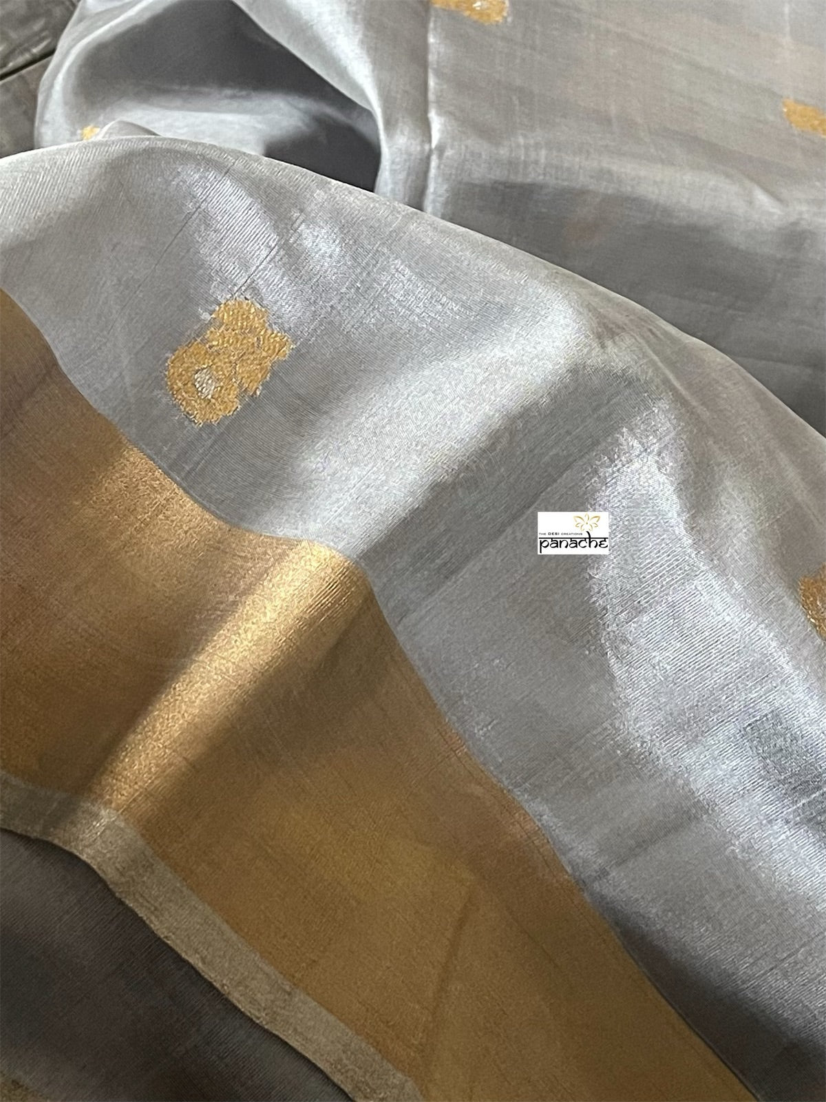 Pure Chanderi Silk - Grey Silver Meenakari