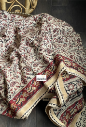 Nellore Silk Kalamkari  - Wheat Beige Paisley