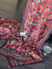 Designer Satin Georgette Silk - Brown Rust Multi Color