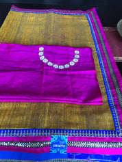 Designer Tussar Silk - Yellow Blue Half Half