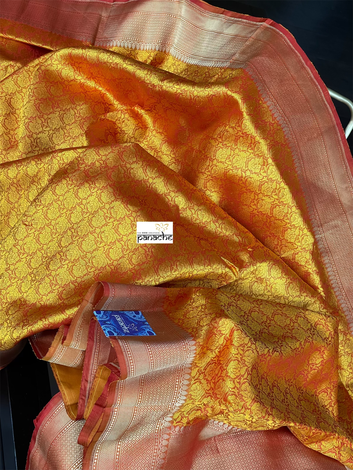Katan Silk Tanchui Banarasi - Mustard Yellow Antique Zari