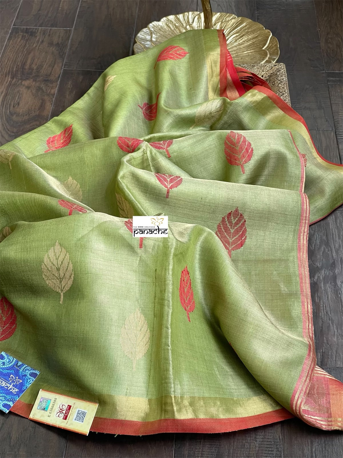 Tissue Tussar Silk - Green Red Woven