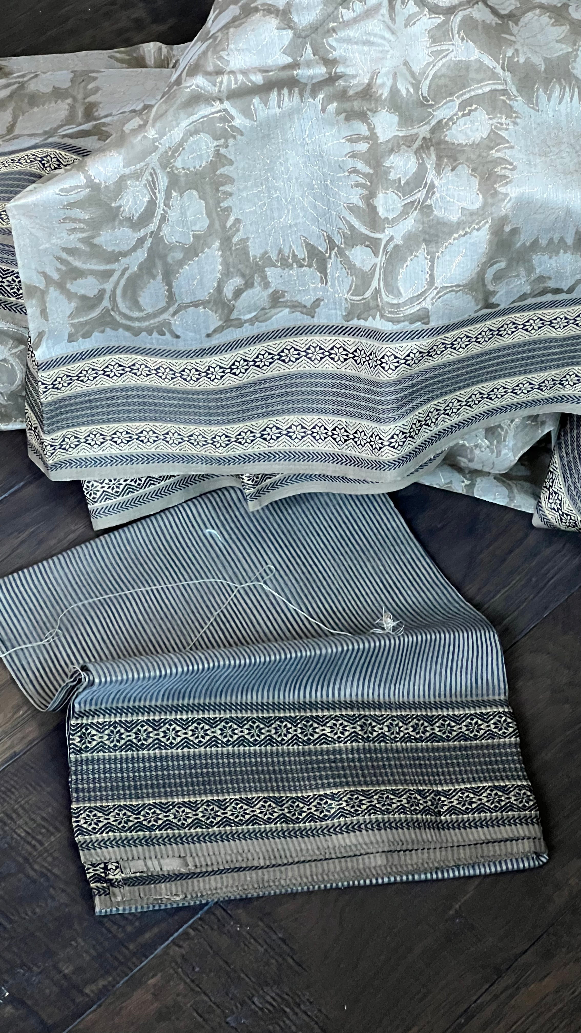 Maheshwari Cotton Silk Printed - Moss Grey Black