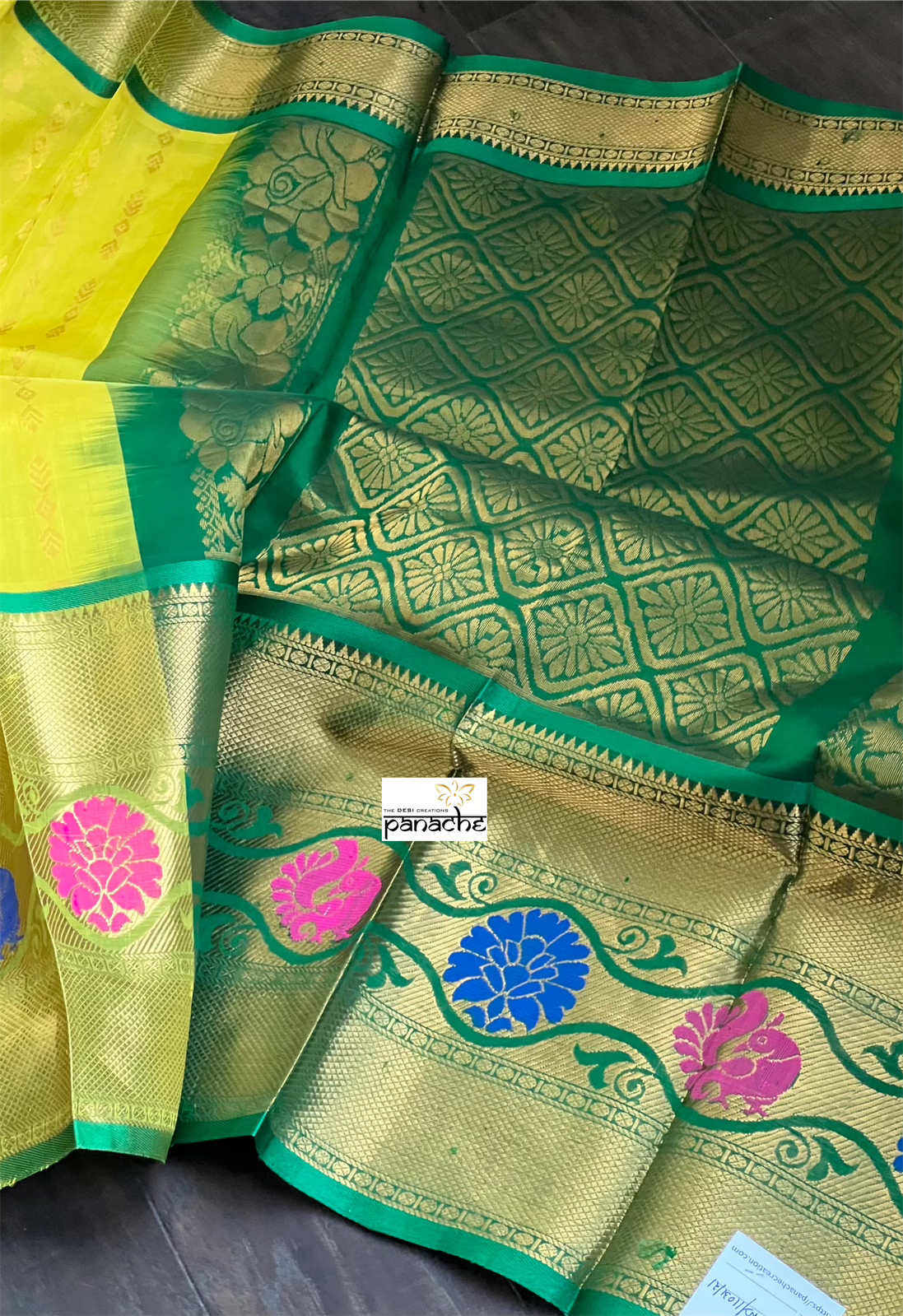 Pure Silk Kanjivaram - Lemon Yellow Green
