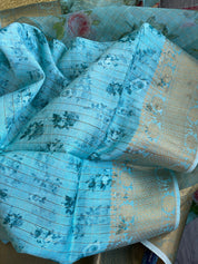 Banarasi Organza Floral - Seagreen Golden Zari Checks