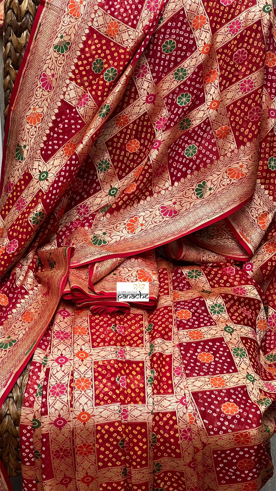 Bandhej Khaddi Georgette Banarasi - Red Gharchola
