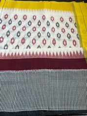 Pure Cotton Ikat  -  Off White Yellow Black