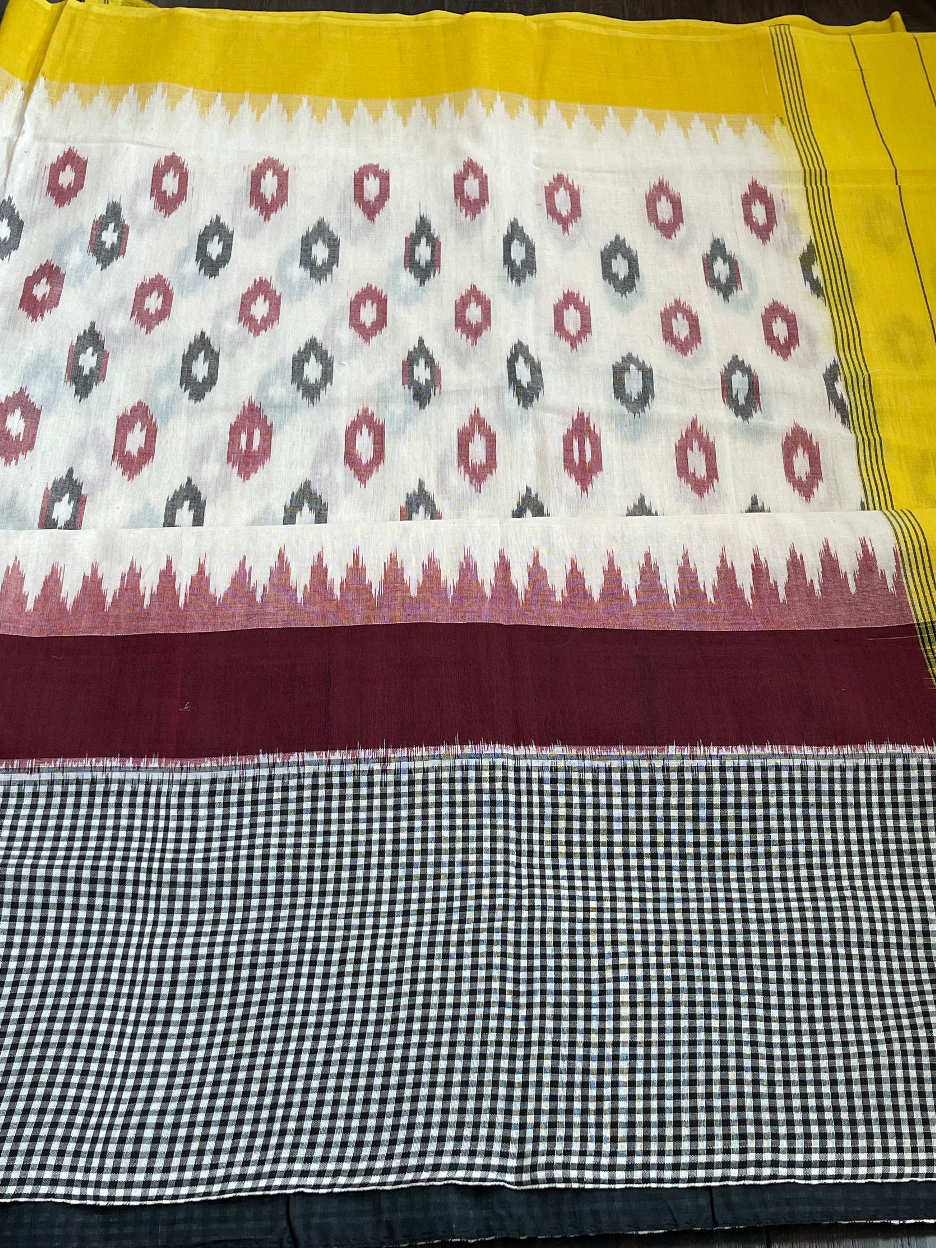 Pure Cotton Ikat  -  Off White Yellow Black