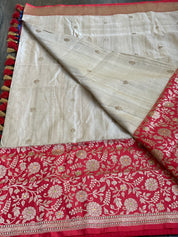 Pure Tassur Silk Banarasi - Beige Tan Red Meenakari