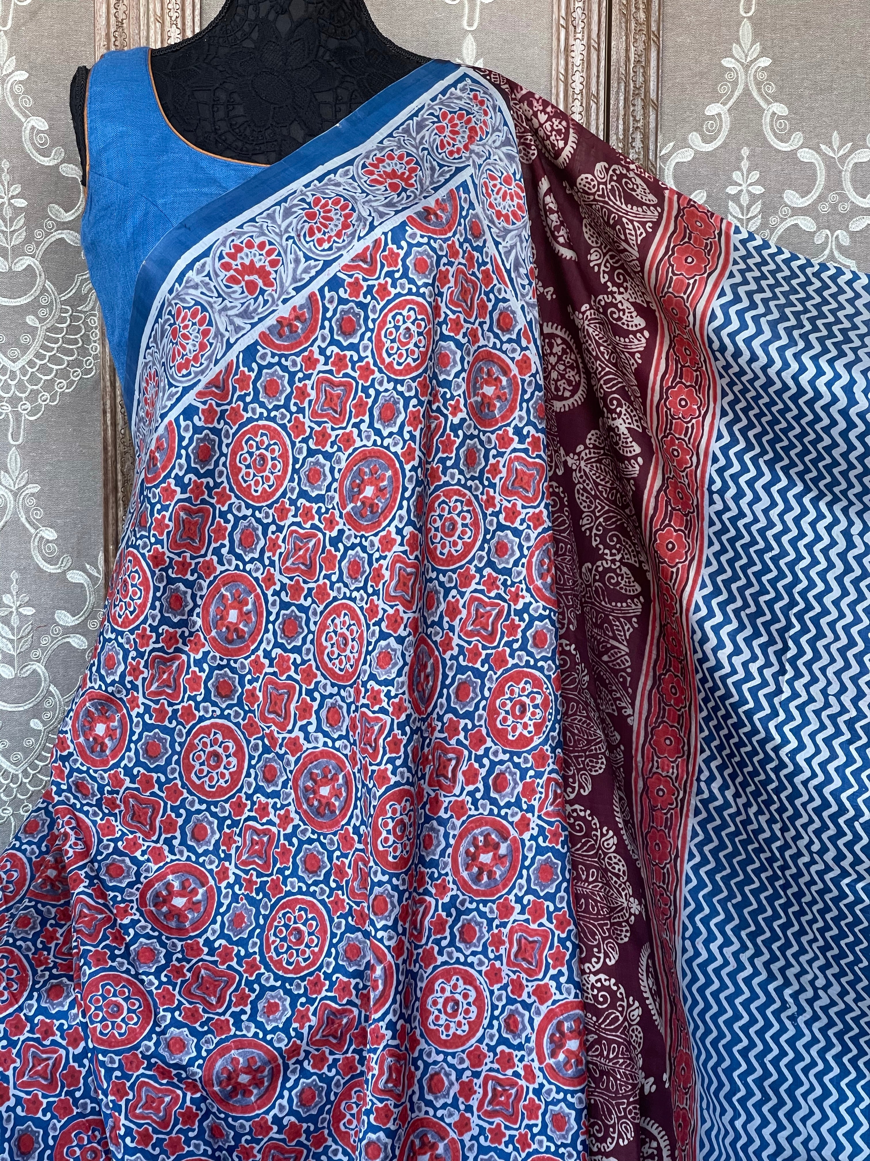 Pure Murshidabad Silk - Blue Printed