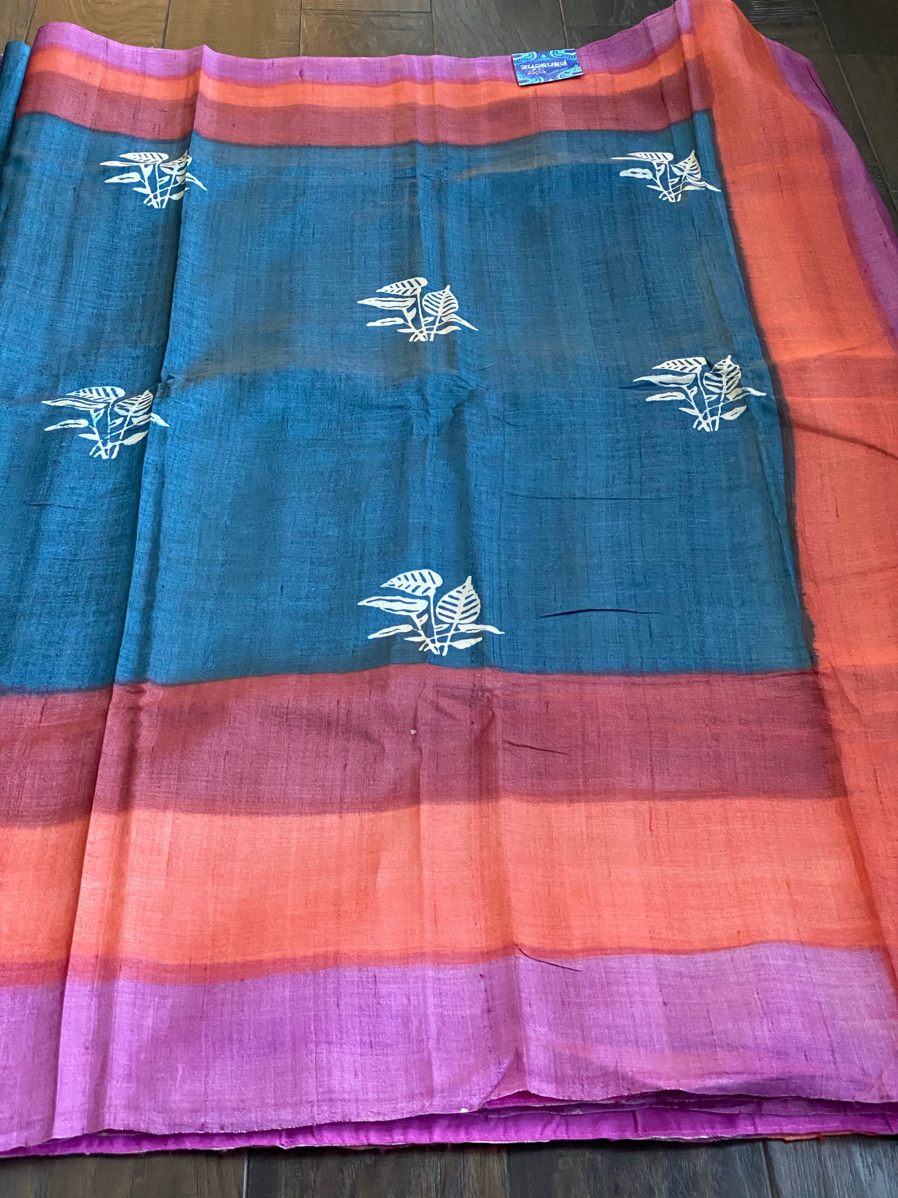 Printed Tussar Silk - Metallic Grey
