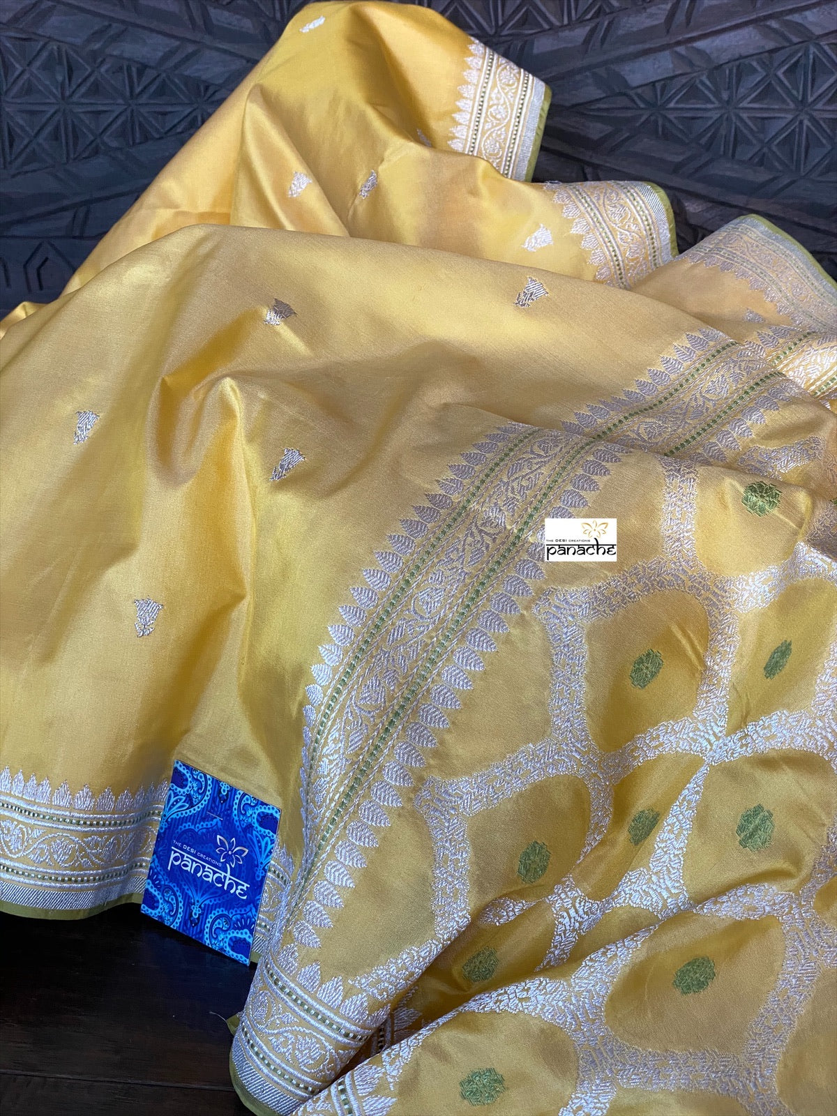 Katan Silk Banarasi - Yellow Kadhwa Woven