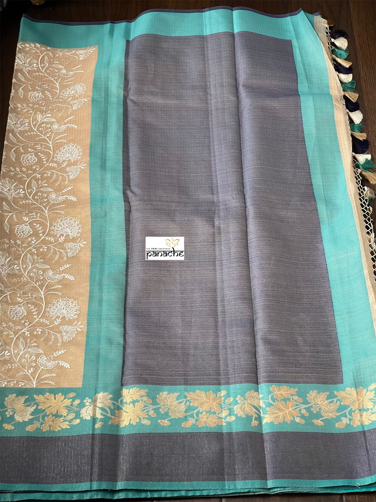 Tissue Kota Silk Embroidered - Golden Beige FIrozi