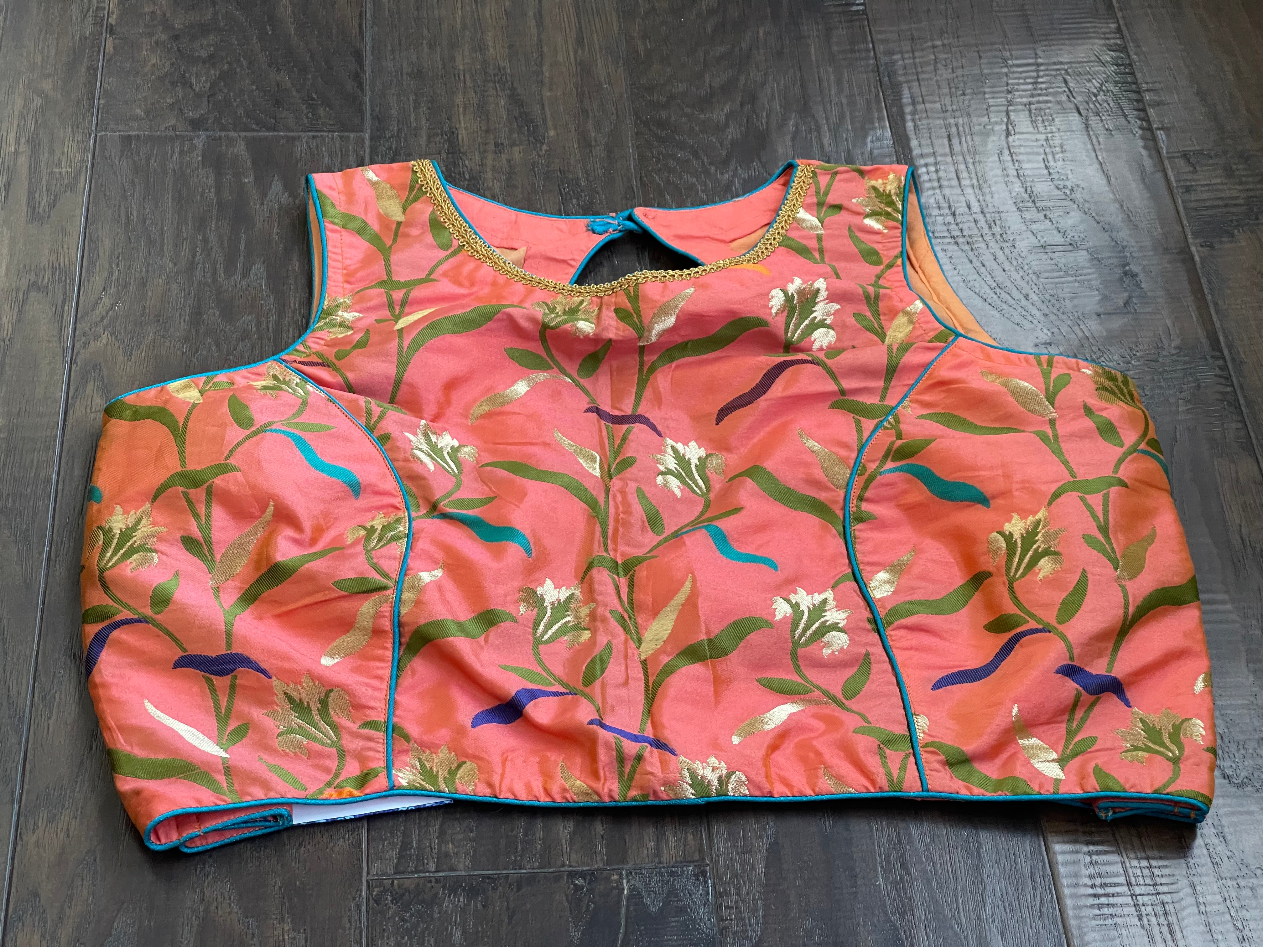 Designer Blouse - Peach Orange Meenakari